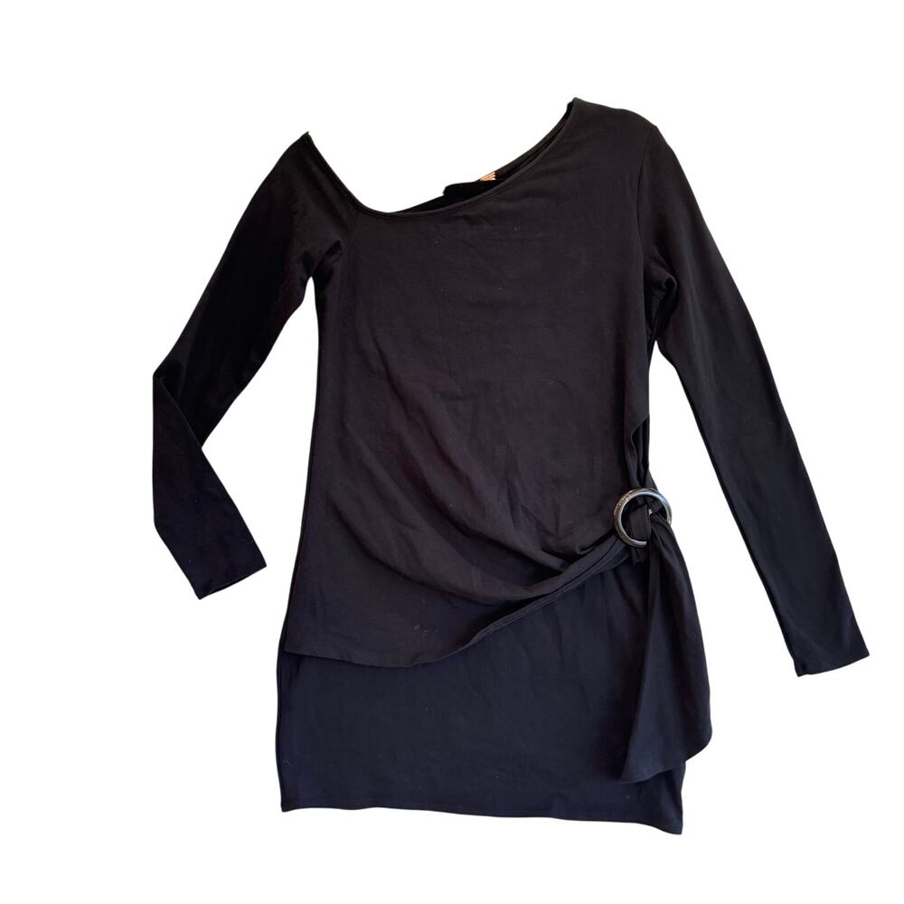 Free People Black Long Sleeve Mini Dress with Side Ring Detail Size M